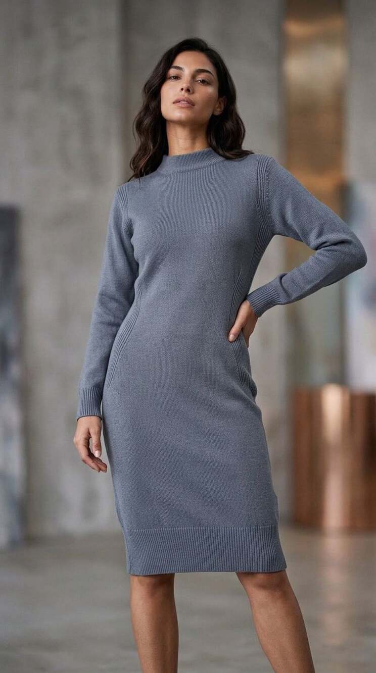 In-Wear Tricot Wool Turtleneck Sweater Dress Size M Gray